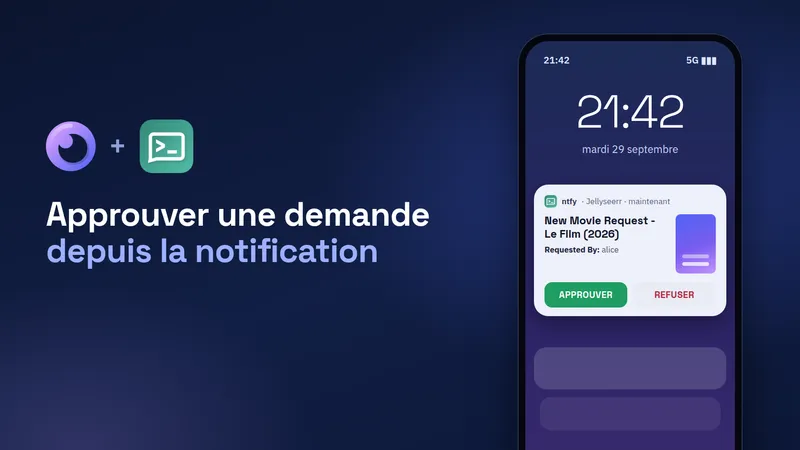 Notification ntfy avec boutons Approuver et Refuser pour une demande Seerr