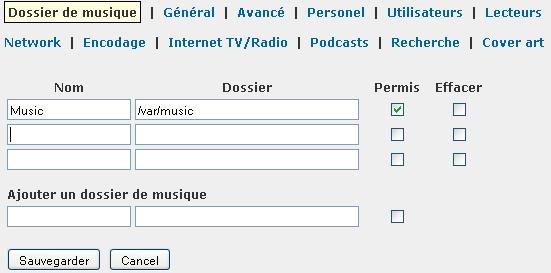subsonic interface paramètres dossier